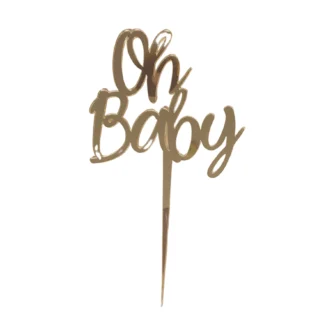 Topper  na Baby Shower - Oh Baby - 13x12,2 cm - Złoty Lustro - Miniowe Formy