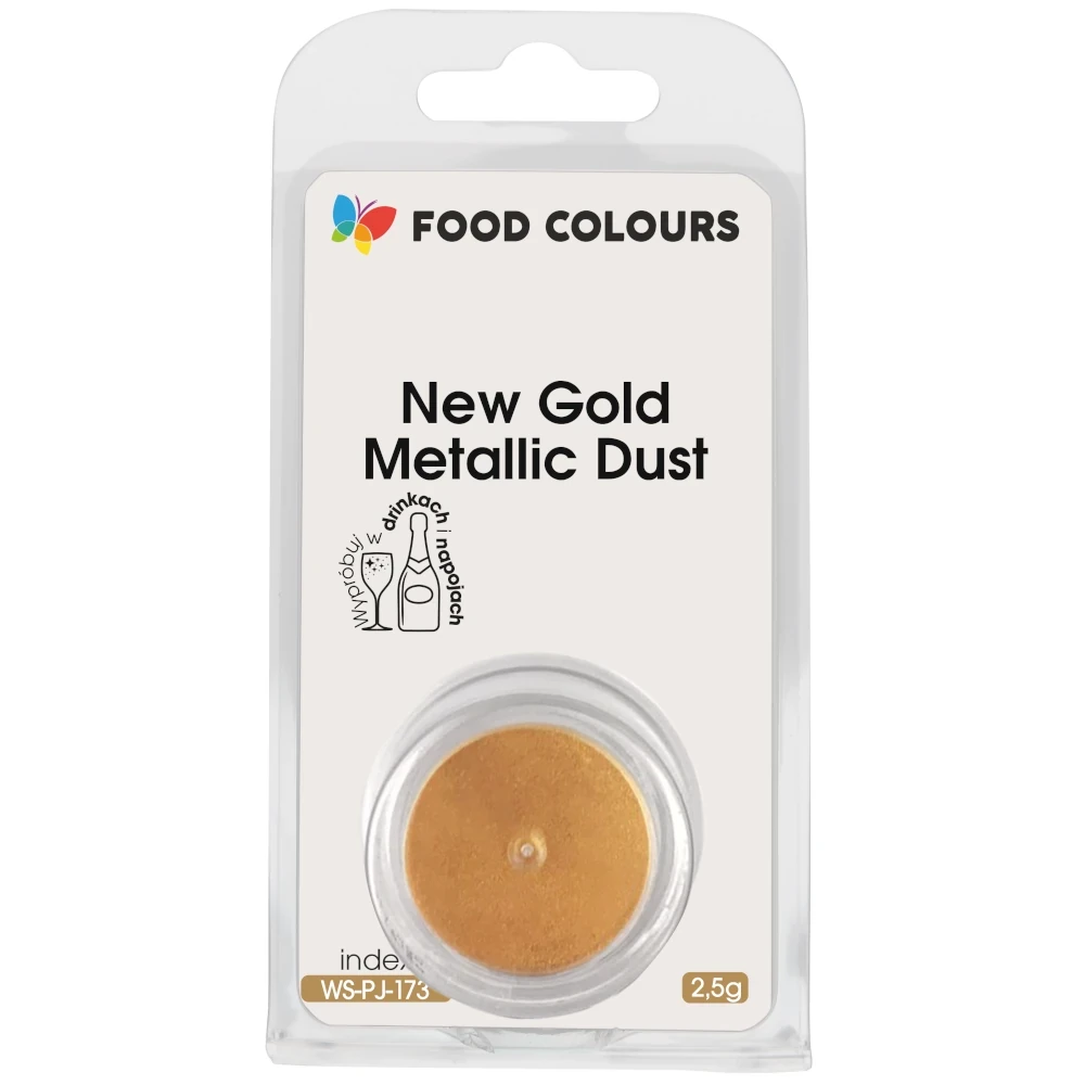 Barwnik do drinków i aerografu w proszku polskiej produkcji firmy FOODCOLOURS - bez E171 - New Metallic Gold, Nowy Metaliczny Złoty - 2,5g