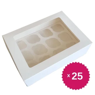Pudełko na 12 muffinek, babeczek, cupcake z okienkiem - Białe - 25 szt.