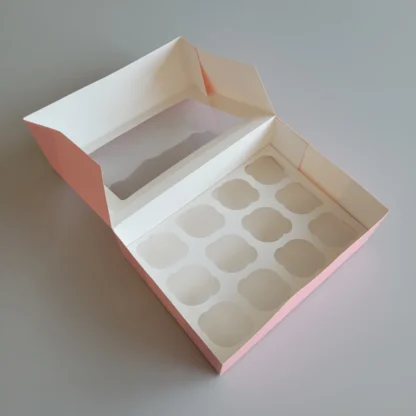 Pudełko na 12 muffinek, babeczek, cupcake z okienkiem - Różowe - 1 szt