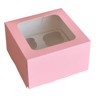 Pudełko na 4 muffinki, babeczki, cupcake z okienkiem - Różowe - 1 szt