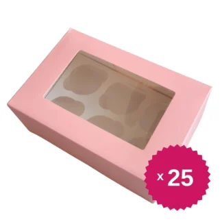 Pudełko na 6 muffinek, babeczek, cupcake z okienkiem - Różowe - 25 szt