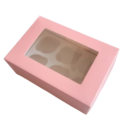 Pudełko na 6 muffinek, babeczek, cupcake z okienkiem - Różowe - 1 szt