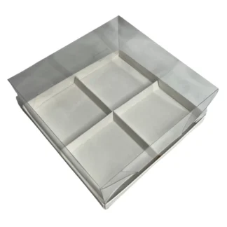 Pudełko na 4 monoporcje - Białe z przezroczystą pokrywką - 1 szt.