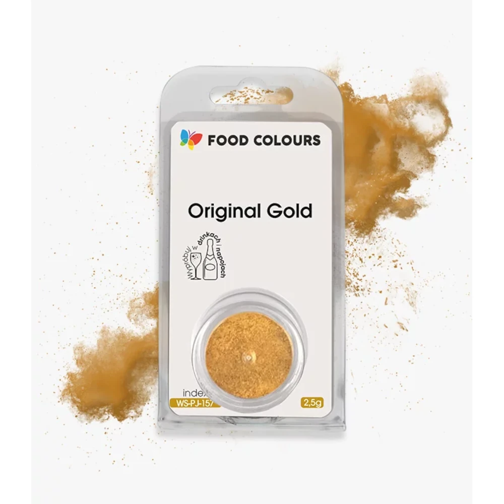 Barwnik do drinków i aerografu w proszku polskiej produkcji firmy FOODCOLOURS - bez E171 - Original Gold, Złoty - 2,5g