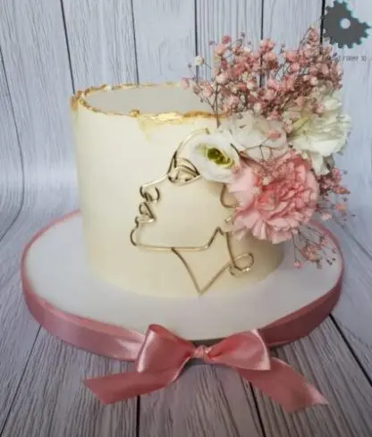 Dekor Linearny na tort Profil Kobiety - 13 x 9,8 cm - Złoty Lustro - Miniowe Formy