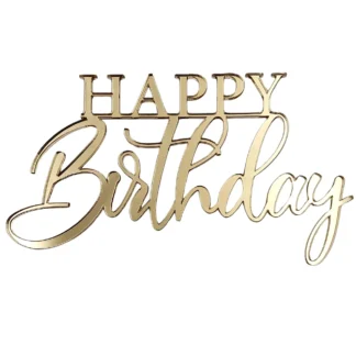 Dekor na bok tortu HAPPY Birthday - 15 x 8,5 cm - Złoty Lustro - Miniowe Formy