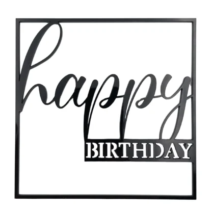 Dekor Happy BIRTHDAY w Kwadratowej Ramce - 12 x 12 cm - Czarny - Miniowe Formy