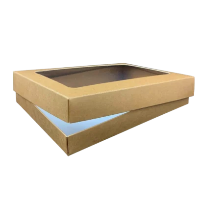 Dwuczęściowe Prostokątne Pudełko na pierniczki i ciasteczka, z okienkiem Eko/Brązowe - 5szt. - prostokątne 15x21x3 cm - Aleksander Print