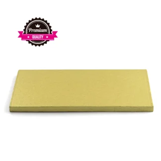 Podkład pod tort prostokątny sztywny, gruby, wytrzymały - Złoty - 40x60 cm, grubość: 1,2 cm - Decora