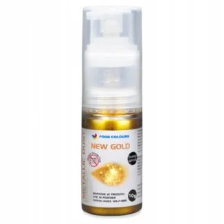 Barwnik w proszku z pompką polskiej firmy FOOD COLOURS, Shimmering Pump Spray - NEW GOLD 10 g BEZ E171