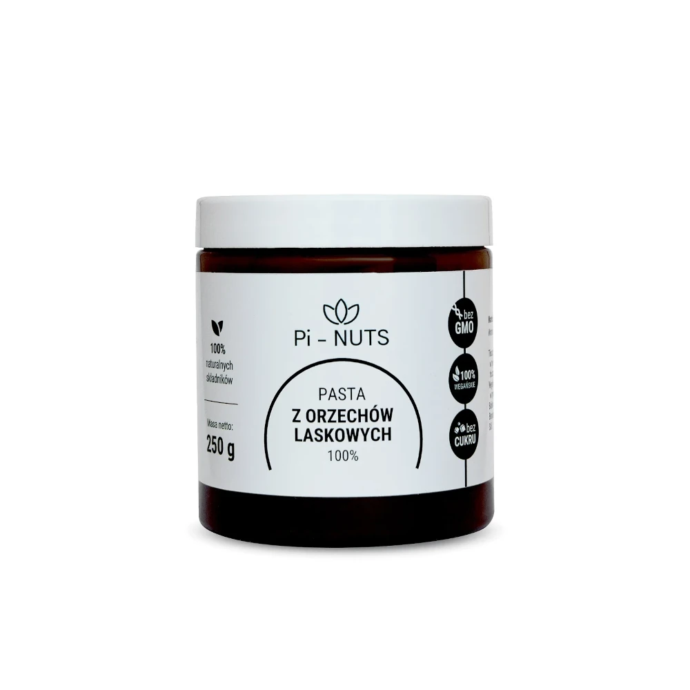 Pasta z orzechów laskowych 100% Pi-NUTS 250 g – bez cukru, naturalna
