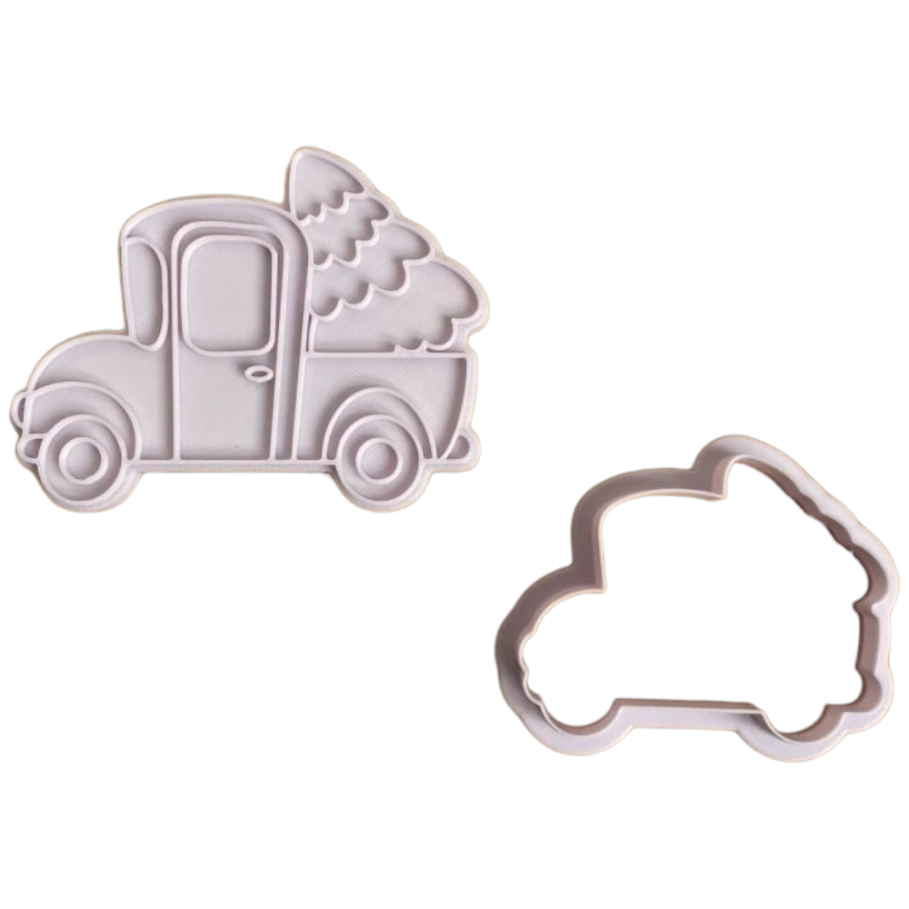 Świąteczna Wykrawaczka 3D ze Stemplem „Samochód z Choinką” 9 cm – FloWerka