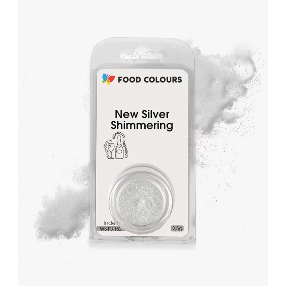 Barwnik w proszku do drinków polskiej produkcji firmy FOODCOLOURS - bez E171 - New Silver Shimmering, Srebrny- 2,5g