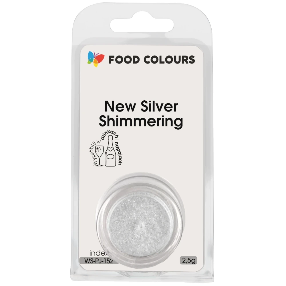 Barwnik w proszku do drinków polskiej produkcji firmy FOODCOLOURS - bez E171 - New Silver Shimmering, Srebrny- 2,5g