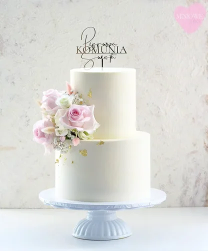 Topper Pierwsza KOMUNIA Święta - 12 x 10,2 cm - Złoty, lustro - Miniowe Love
