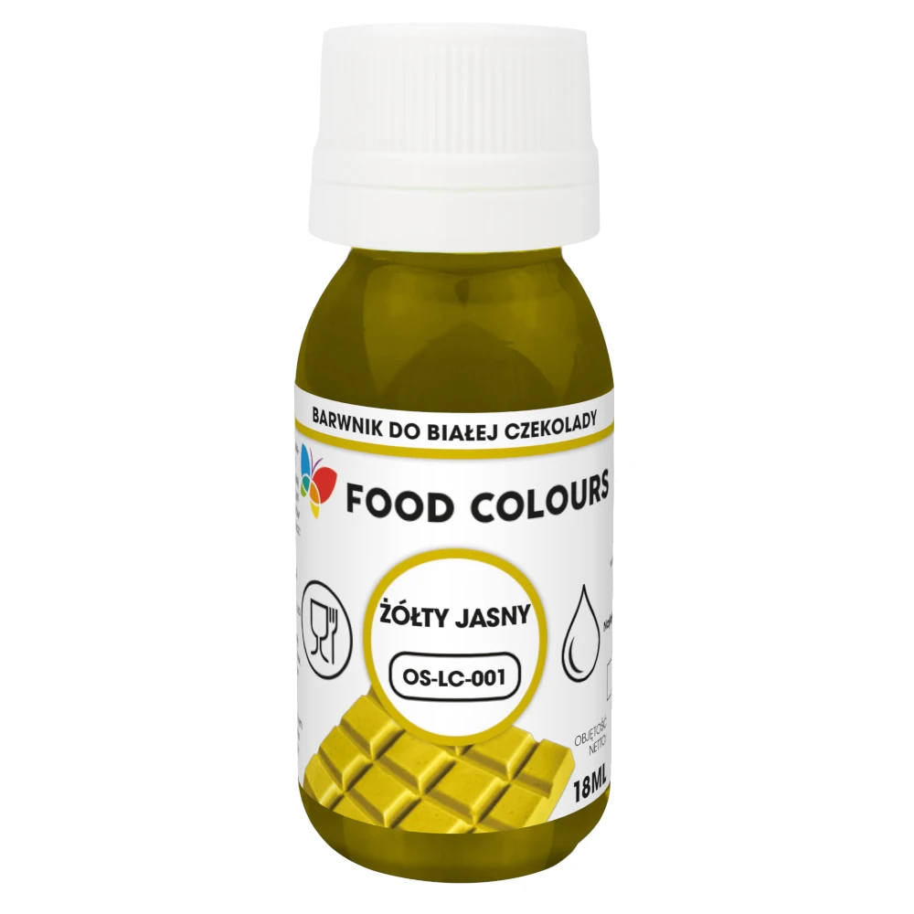 Jadalny barwnik olejowy Food Colours Żółty Jasny 18 ml – do czekolady i kremów