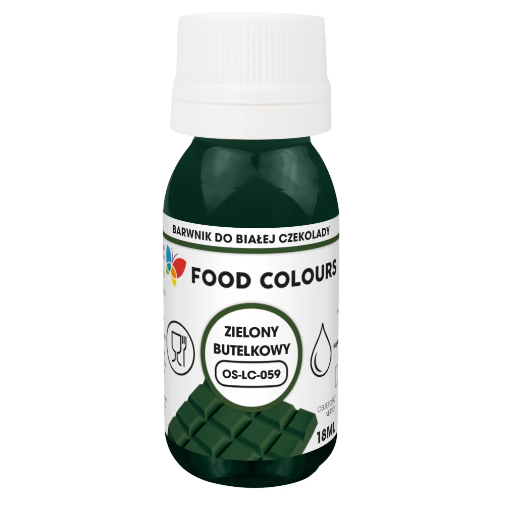 Jadalny barwnik olejowy Food Colours Butelkowa Zieleń 18 ml – do czekolady i kremów