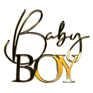 Dekor na tort - Baby BOY 10 x 9 cm Złoty Lustro - Miniowe Love