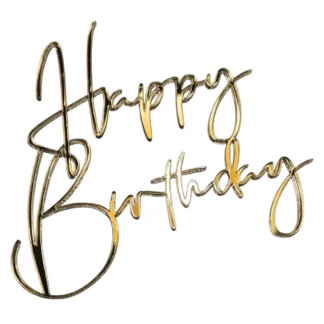 Dekor Happy Birthday Artystyczne - 12 x 10,5 cm - Złoty Lustro - Miniowe Love