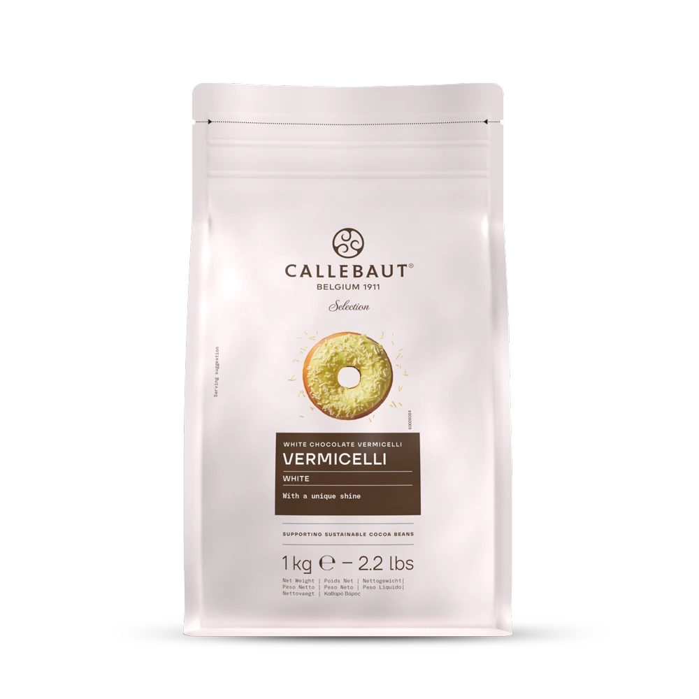 Vermicelli z białej czekolady Callebaut 1 kg – jasny detal, który robi wielkie wrażenie