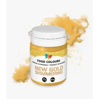 Barwnik w proszku do ręcznej dekoracji  i drinków polskiej produkcji firmy FOODCOLOURS - bez E171 - New Gold Shimmering, Nowe Złoto Brokat- 20g