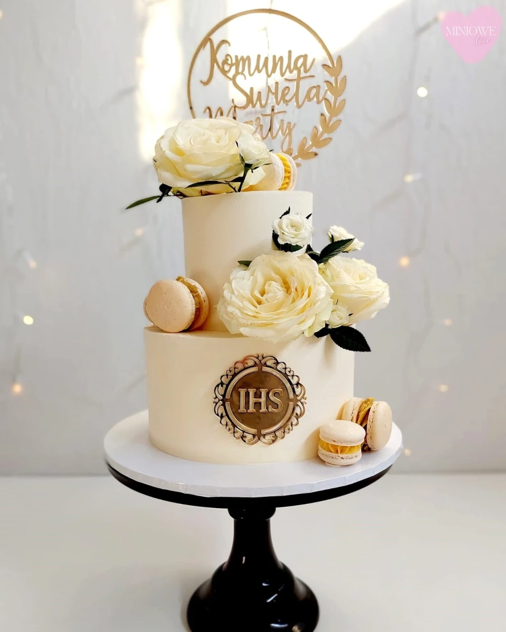 Dekor na tort Hostia IHS elegancka 8x8 cm - Złoty lustro - Miniowe Love