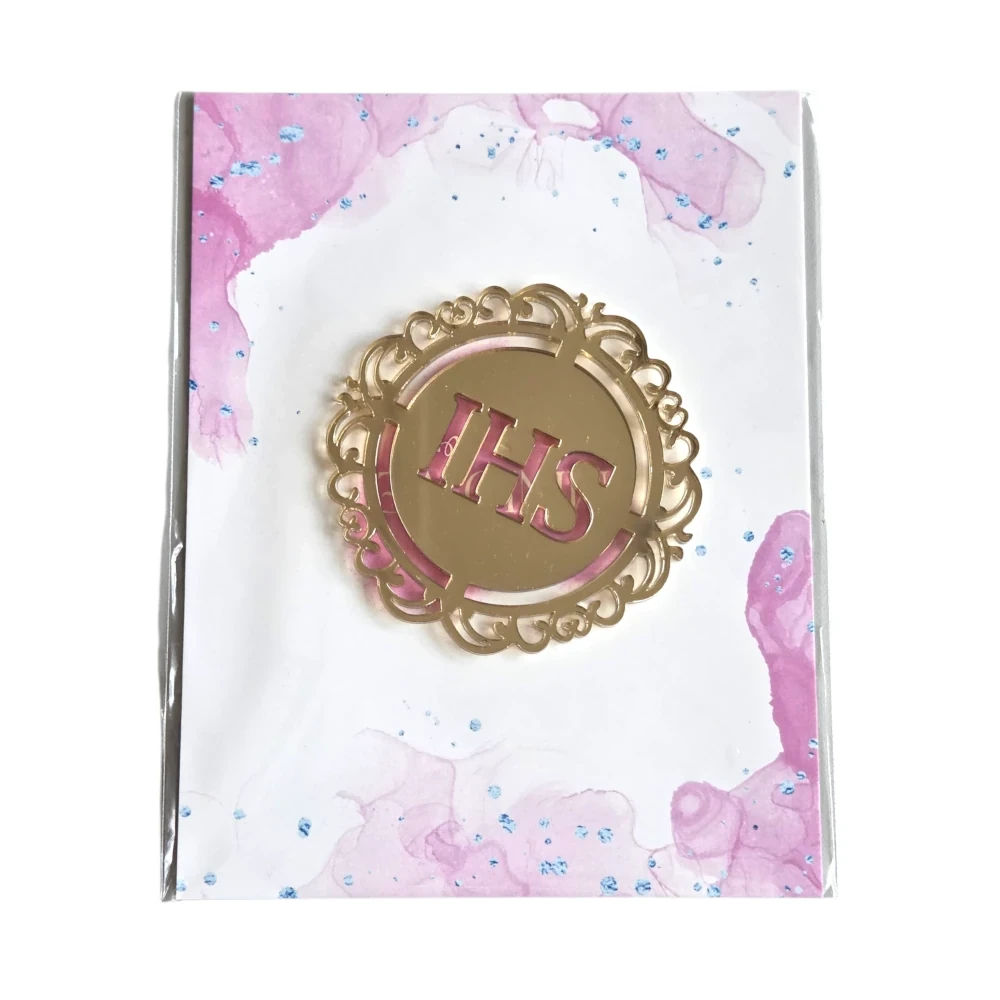 Dekor na tort Hostia IHS elegancka 8x8 cm - Złoty lustro - Miniowe Love