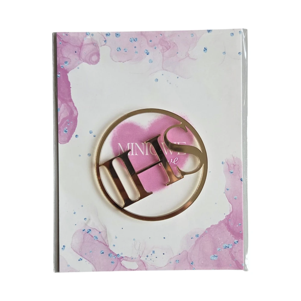 Dekor na tort Obręcz + IHS prosty 8x8 cm - Złoty lustro - Miniowe Love