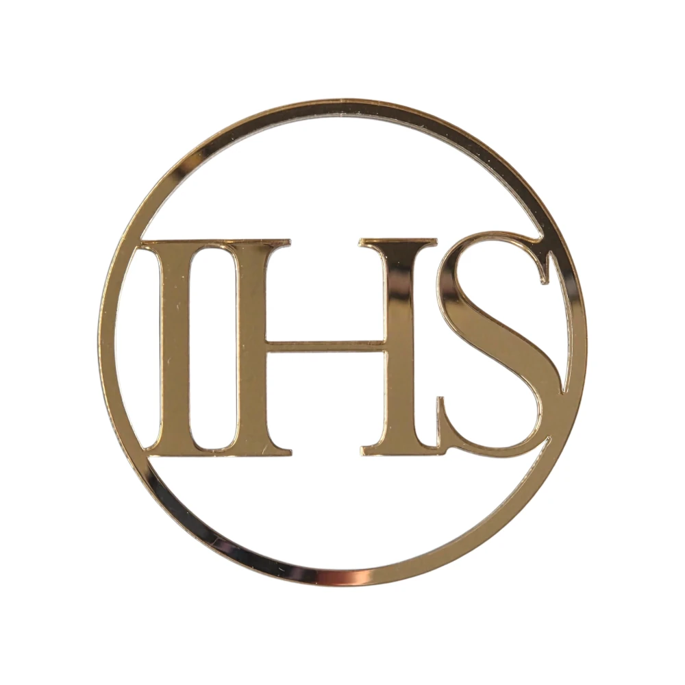 Dekor na tort Obręcz + IHS prosty 8x8 cm - Złoty lustro - Miniowe Love