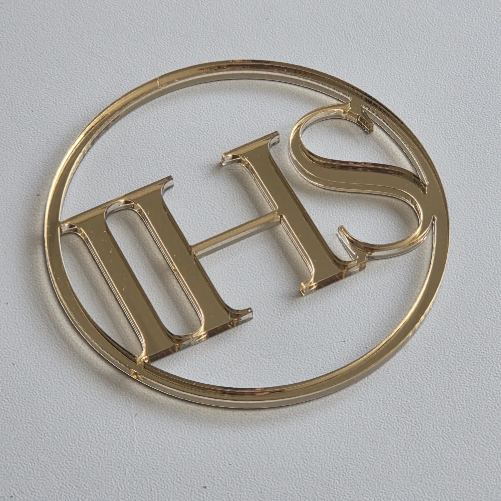 Dekor na tort Obręcz + IHS prosty 8x8 cm - Złoty lustro - Miniowe Love