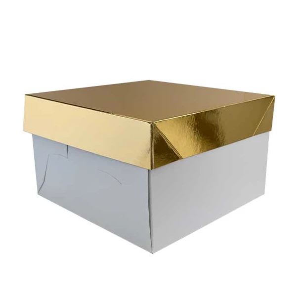 Eleganckie pudełko na ciasto i tort z automatycznym dnem + złota pokrywka Decora 24 x 24 x 15 cm