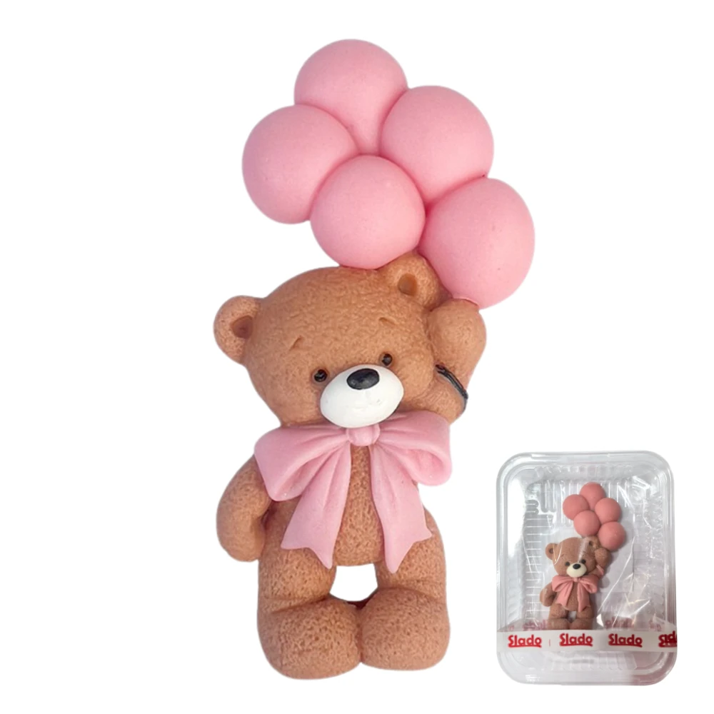 Figurka cukrowa 2D Miś z różowymi balonikami 11 cm Slado