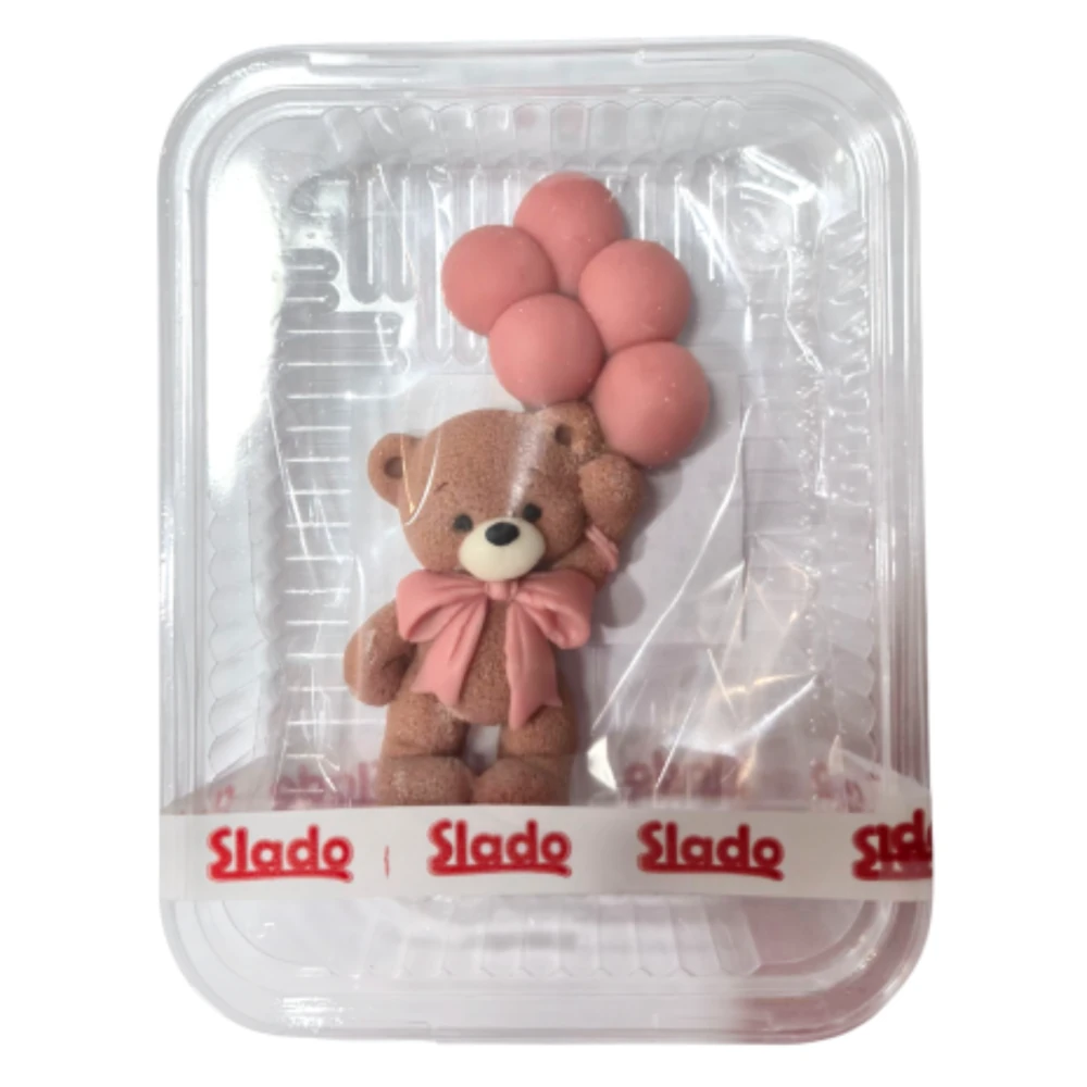 Figurka cukrowa 2D Miś z różowymi balonikami 11 cm Slado