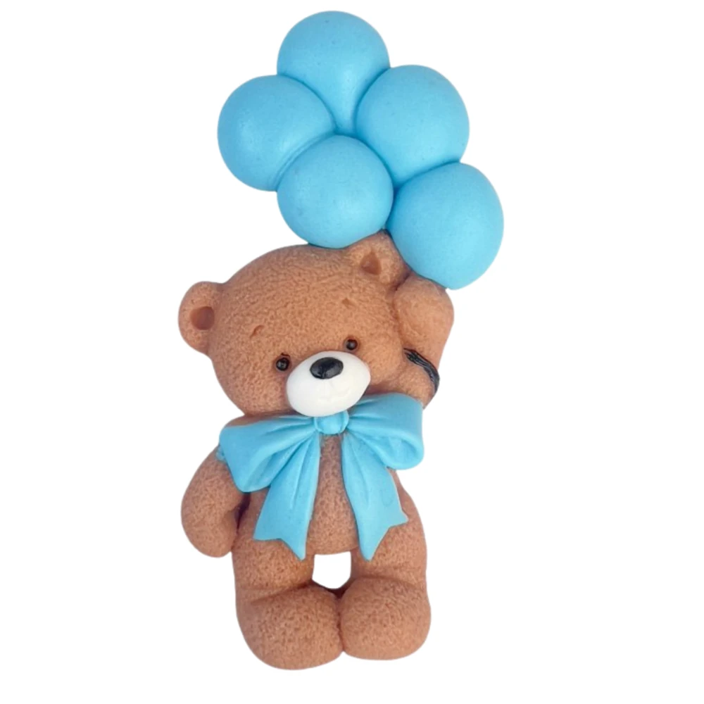 Figurka cukrowa 2D Miś z niebieskimi balonikami 11 cm Slado