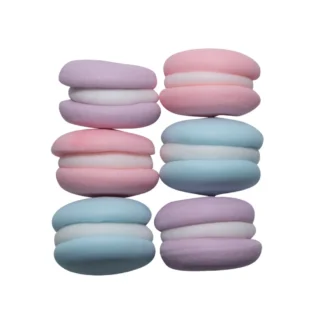 Mini makaroniki cukrowe pastelowe 6 szt. – eleganckie dekoracje cukrowe na tort - śr.: 2,5 cm, h: 1,3 cm