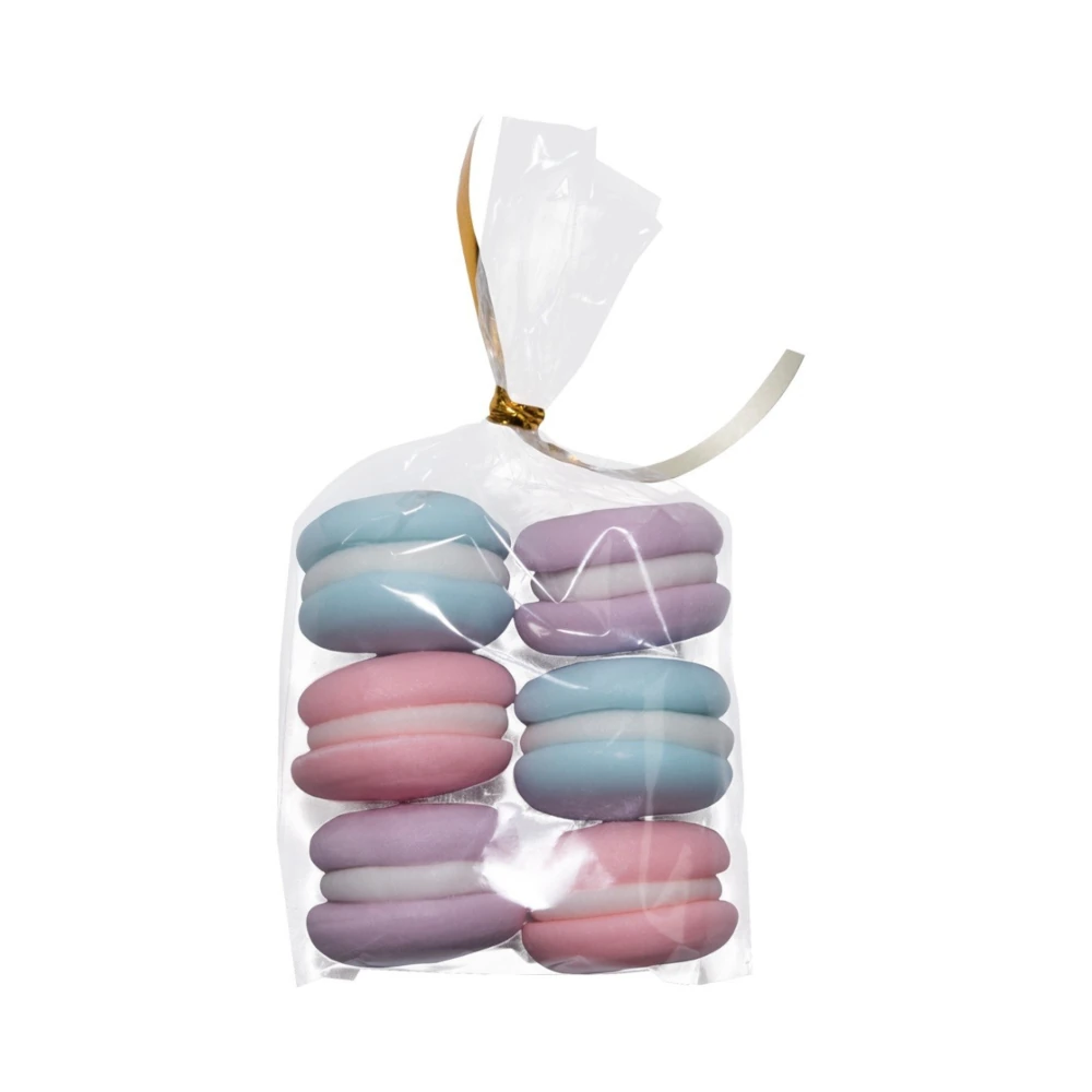 Mini makaroniki cukrowe pastelowe 6 szt. – eleganckie dekoracje cukrowe na tort - śr.: 2,5 cm, h: 1,3 cm