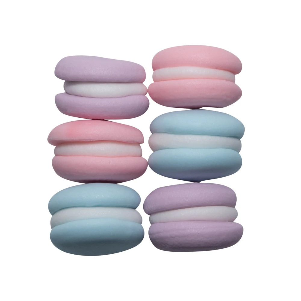 Mini makaroniki cukrowe pastelowe 6 szt. – eleganckie dekoracje cukrowe na tort - śr.: 2,5 cm, h: 1,3 cm