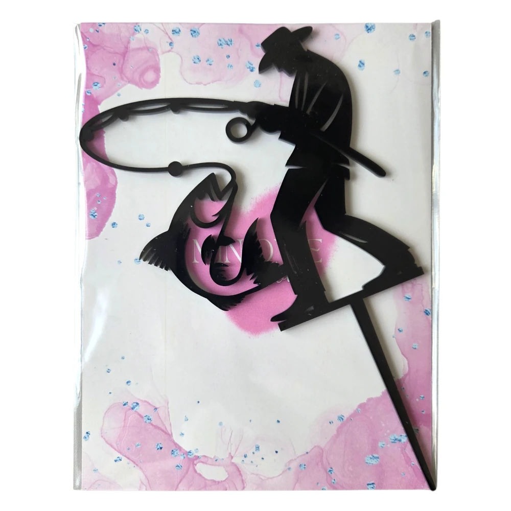 Topper Wędkarz i ryba- 12x11,5 cm - Czarny - Miniowe Love