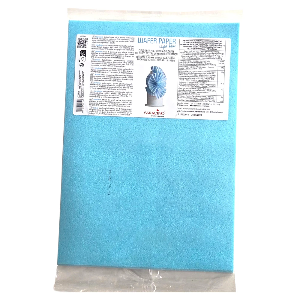 Papier waflowy, wafer paper jasnoniebieski Saracino A4 0,30 mm – 10 arkuszy DEC097