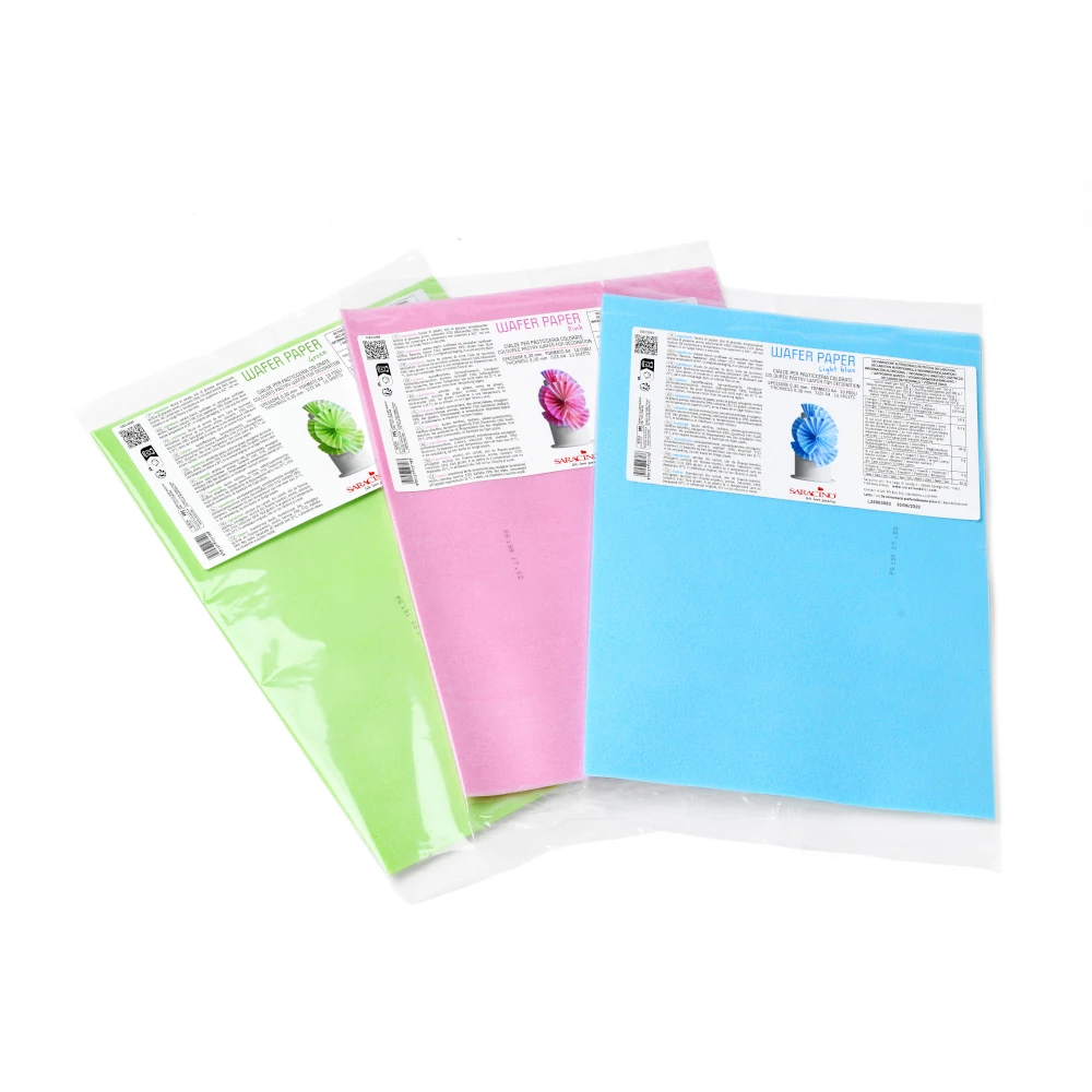 Papier waflowy, wafer paper różowy, zielony, jasnoniebieski Saracino A4 0,30 mm – 10 arkuszy