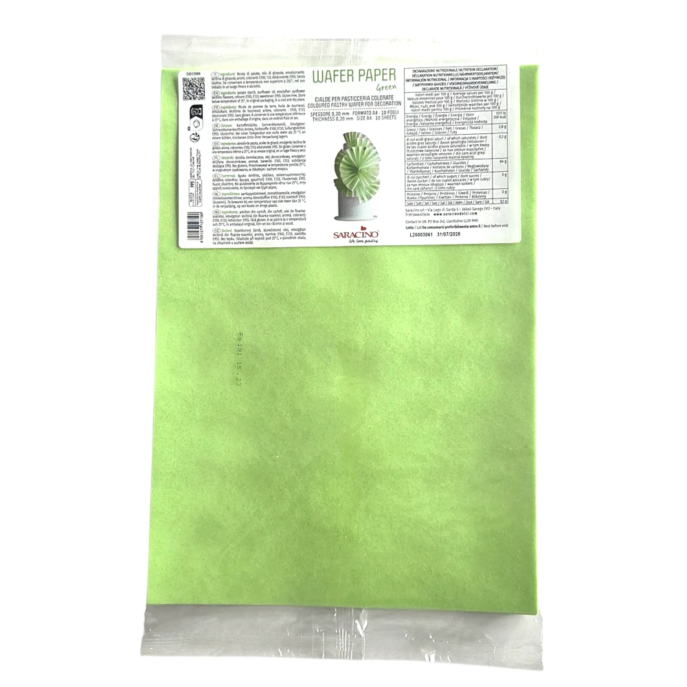 Papier waflowy zielony Saracino A4 0,30 mm – 10 arkuszy DEC099