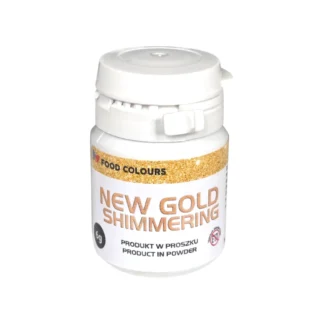 Barwnik w proszku do ręcznej dekoracji  i drinków polskiej produkcji firmy FOODCOLOURS - bez E171 - New Gold Shimmering, Nowe Złoto Brokat- 6g